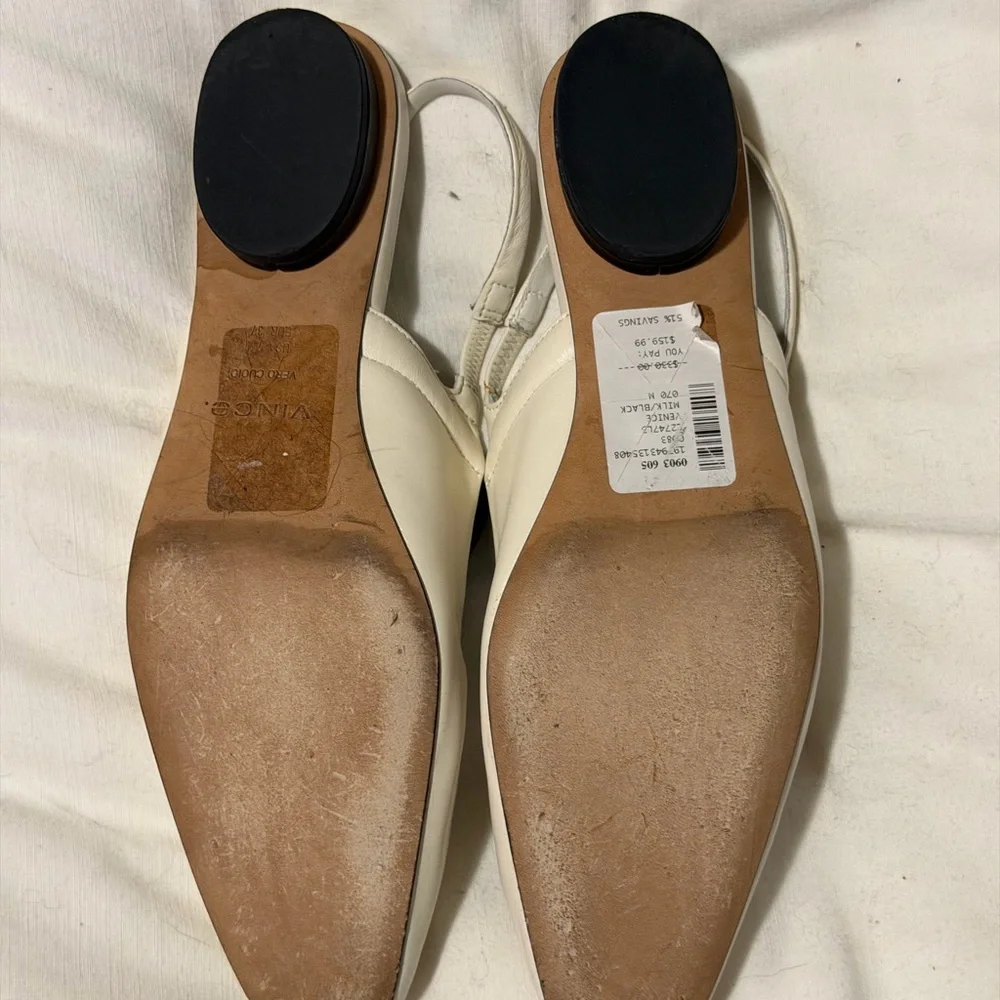 Vince Cream Leather Square-Toe Slingback Flats